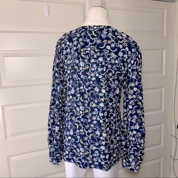 Gap Framed Zen Blouse M Modal Bohemian Springfield Top Blue Balloon Sleeve Shirt - Picture 6 of 11